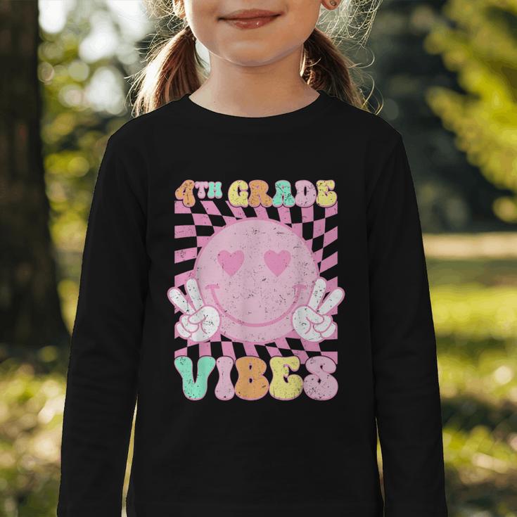 Pink 4th Grade Vibes Smile Face Back To School Fourth Grade Graphic Toddler Long Sleeve Tee Pink 4th Grade Vibes Smile Face Back To School Fourth Grade Graphic Toddler Long Sleeve Tee