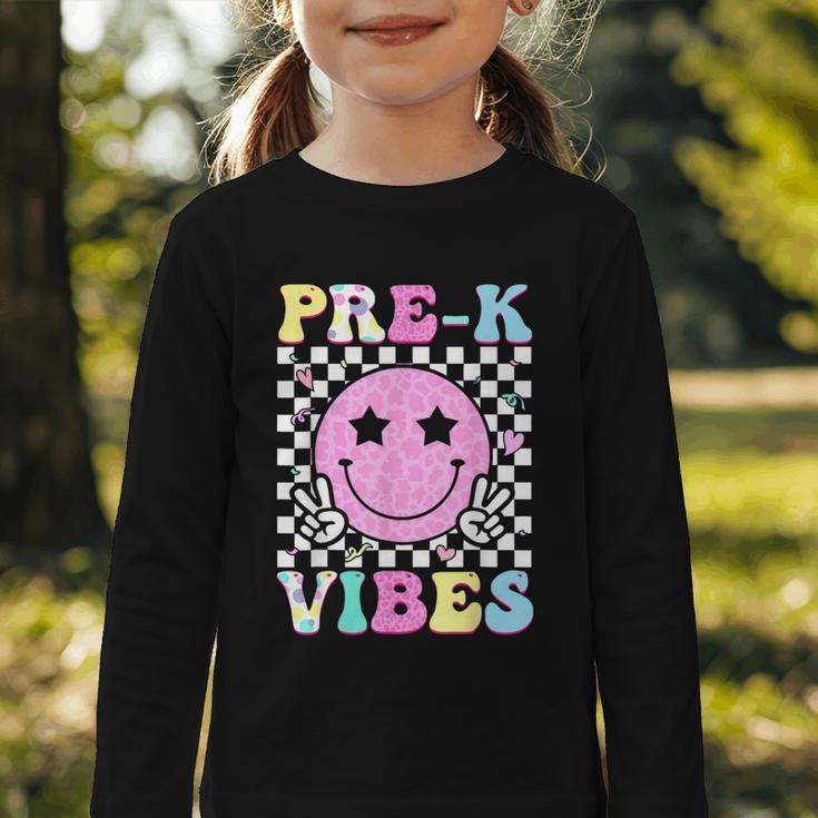 Pre-K Vibes Groovy Back To School PreK Preschool Girls Kids Graphic Toddler Long Sleeve Tee