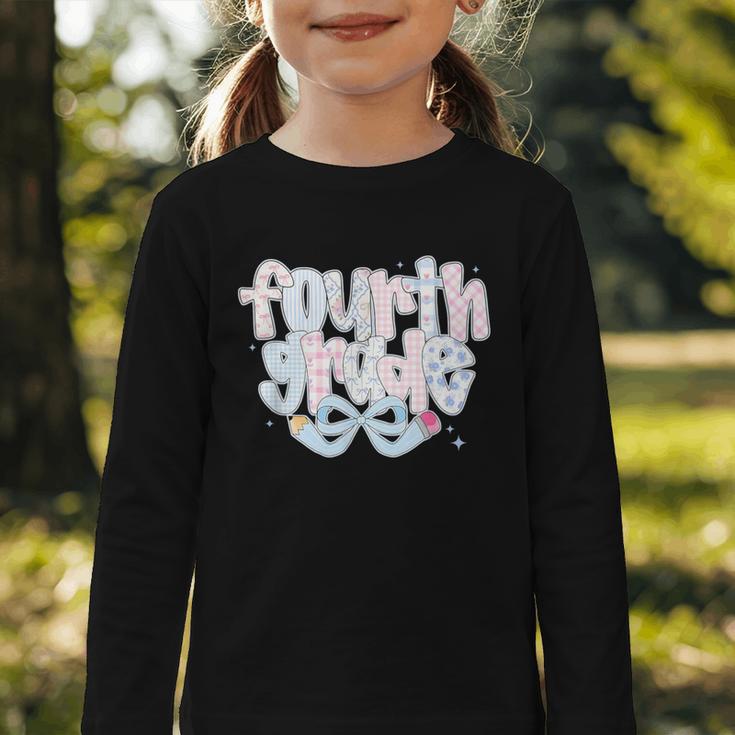 Preppy Fourth Grade Back To School Coquette 4th Grade Graphic Toddler Long Sleeve Tee