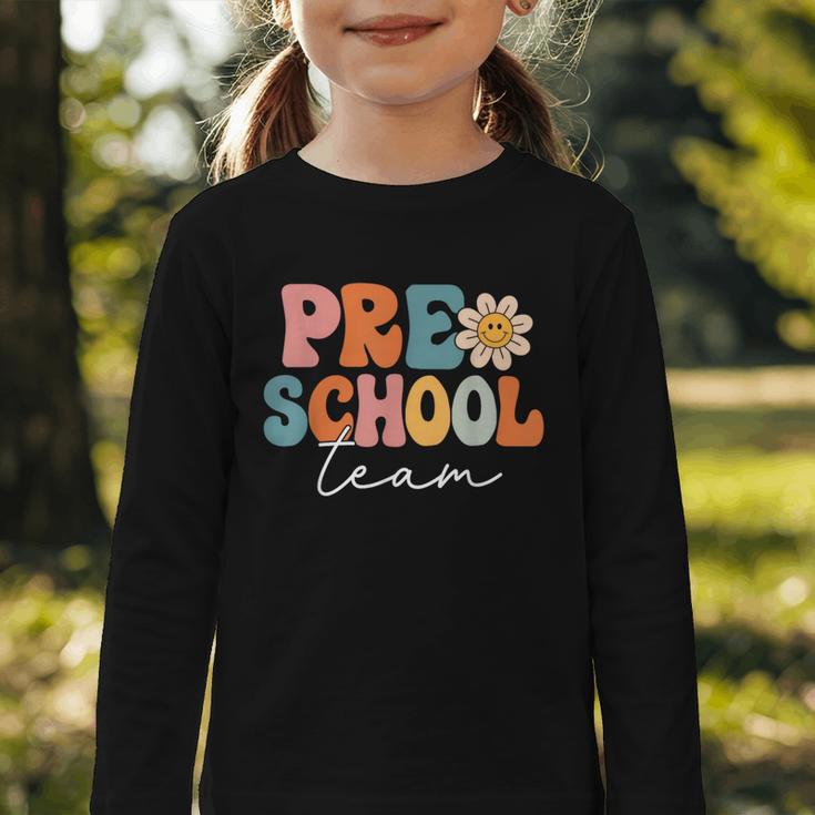 Preschool Team Retro Groovy Vintage Back To School Pre-K Graphic Toddler Long Sleeve Tee Preschool Team Retro Groovy Vintage Back To School Pre-K Graphic Toddler Long Sleeve Tee