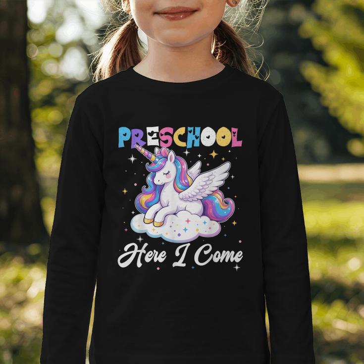 Preschool Here I Come Unicorn Back To School Girl Student Graphic Toddler Long Sleeve Tee Preschool Here I Come Unicorn Back To School Girl Student Graphic Toddler Long Sleeve Tee