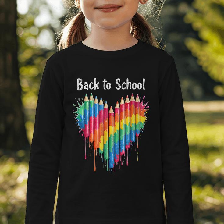 Rainbow Pencil Heart Back To School Creative Graphic Toddler Long Sleeve Tee