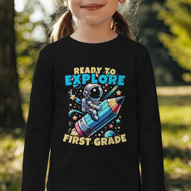 Ready To Explore 1st Grade Kids Astronaut Back To School Graphic Toddler Long Sleeve Tee Ready To Explore 1st Grade Kids Astronaut Back To School Graphic Toddler Long Sleeve Tee