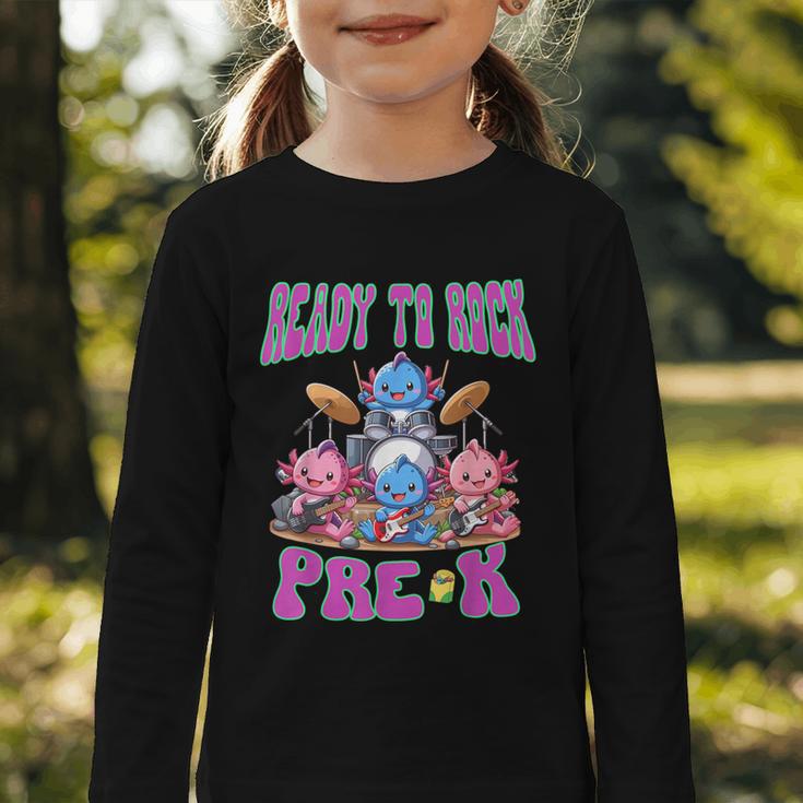 Ready To Rock Pre K Back To School Axolotl Preschool Graphic Toddler Long Sleeve Tee Ready To Rock Pre K Back To School Axolotl Preschool Graphic Toddler Long Sleeve Tee
