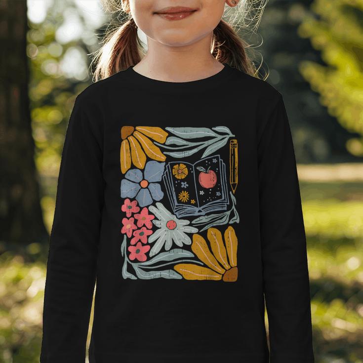 Retro Boho Flower Floral Back To School First Day Of School Graphic Toddler Long Sleeve Tee Retro Boho Flower Floral Back To School First Day Of School Graphic Toddler Long Sleeve Tee