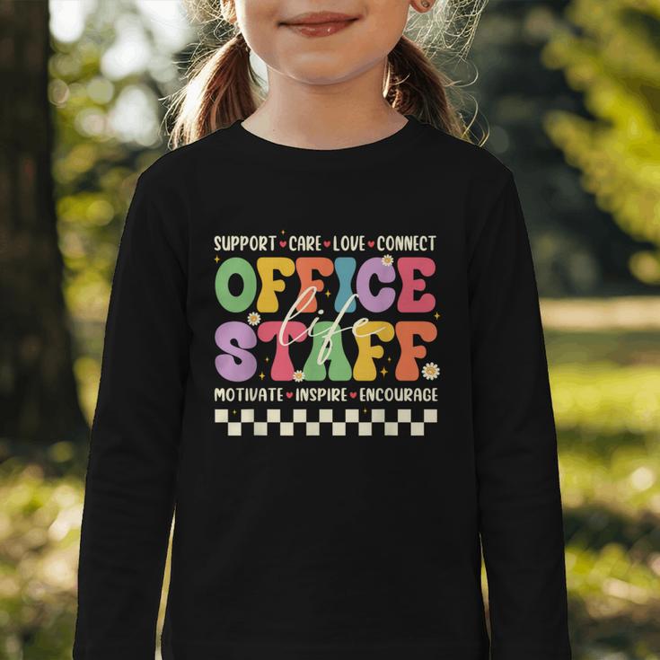 Retro Groovy Office Staff Life Flowers Back To School Graphic Toddler Long Sleeve Tee Retro Groovy Office Staff Life Flowers Back To School Graphic Toddler Long Sleeve Tee