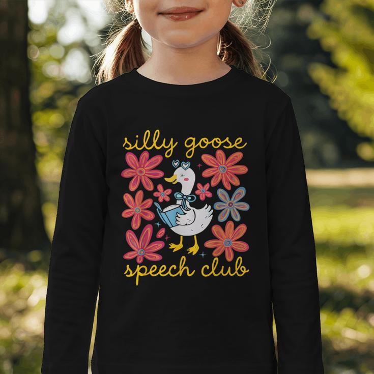 Retro Silly Goose Speech Therapy SLP Back To School Graphic Toddler Long Sleeve Tee