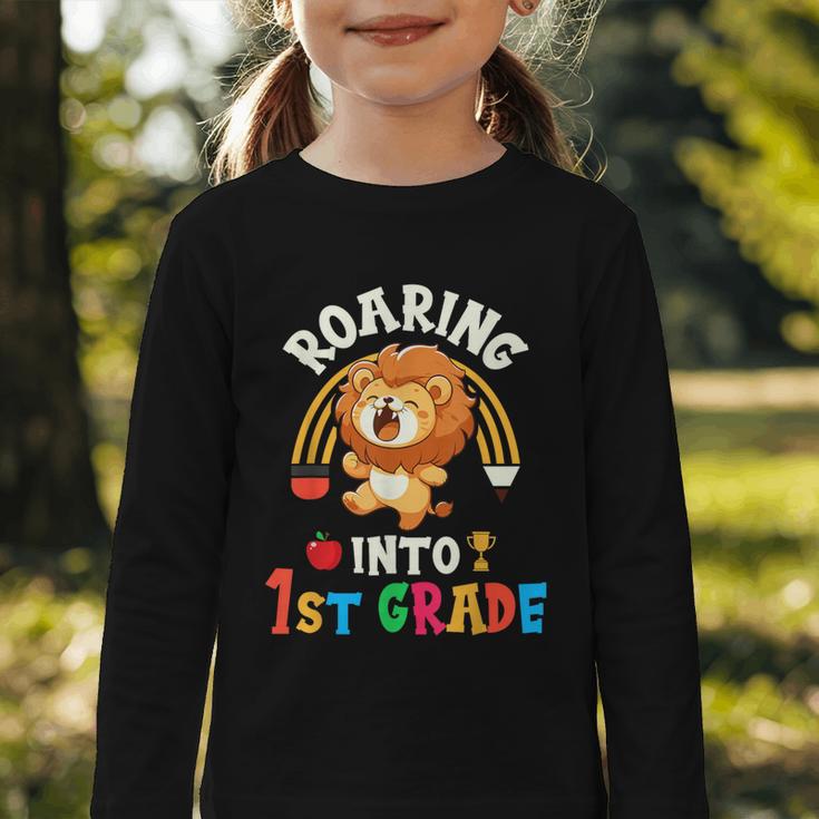 Roaring Into First Grade Lion 1st Grade Back To School Graphic Toddler Long Sleeve Tee Roaring Into First Grade Lion 1st Grade Back To School Graphic Toddler Long Sleeve Tee
