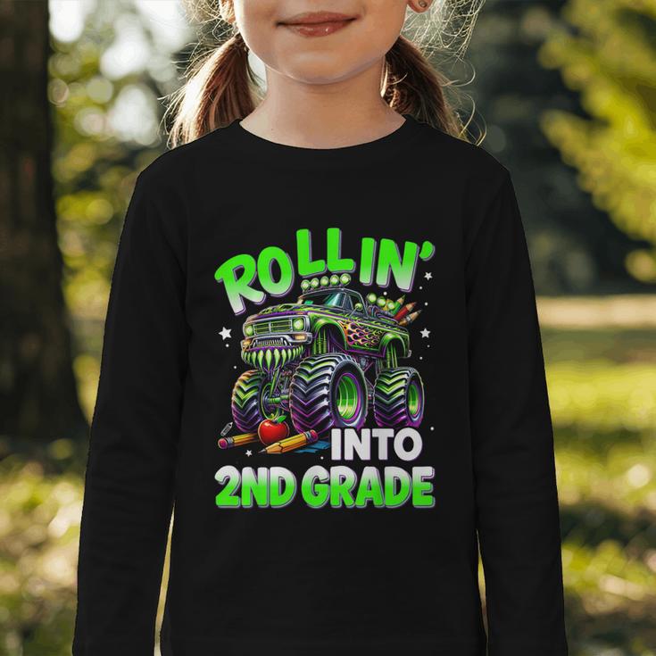 Rollin' Into 2nd Grade Monster Truck Back To School Boys Graphic Toddler Long Sleeve Tee