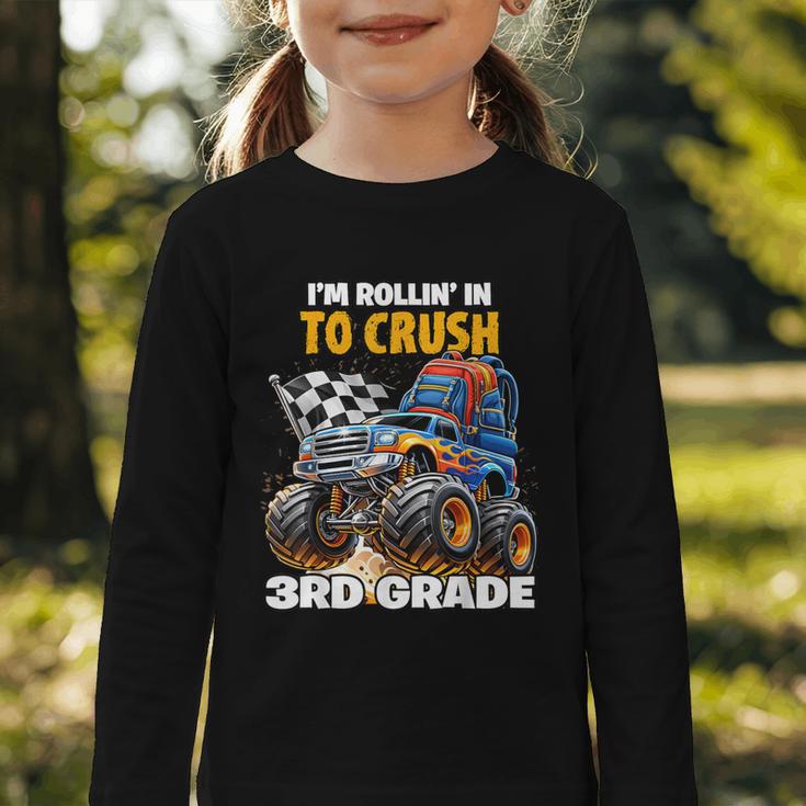 Rollin Crush Monster Truck Back To School 3rd Grade Boys Graphic Toddler Long Sleeve Tee