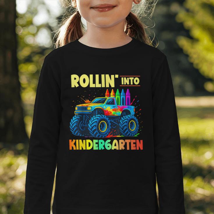 Rollin' Into Kindergarten Monster Car Back To School Boys Graphic Toddler Long Sleeve Tee Rollin' Into Kindergarten Monster Car Back To School Boys Graphic Toddler Long Sleeve Tee