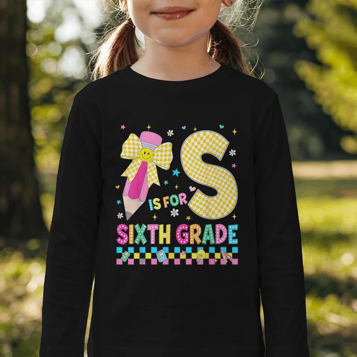 S Is For Sixth Grade Back To School Pencil Bow 6th Grade Kid Graphic Toddler Long Sleeve Tee S Is For Sixth Grade Back To School Pencil Bow 6th Grade Kid Graphic Toddler Long Sleeve Tee