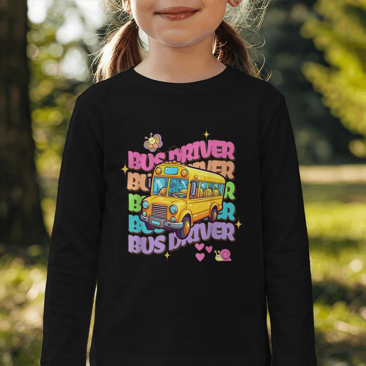 School Bus Driver Groovy Retro Back To School Graphic Toddler Long Sleeve Tee
