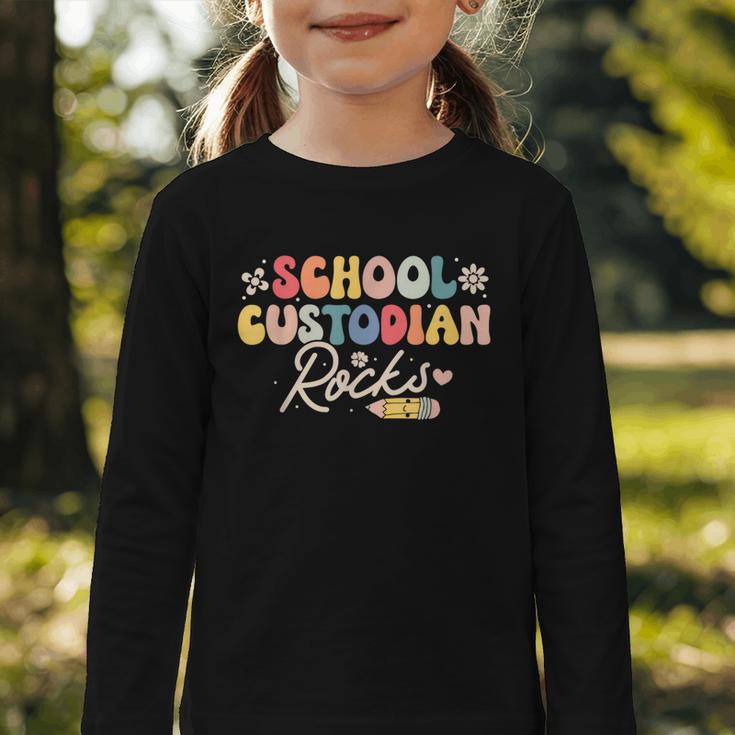 School Custodian Rocks Shirt Back To School Groovy Graphic Toddler Long Sleeve Tee