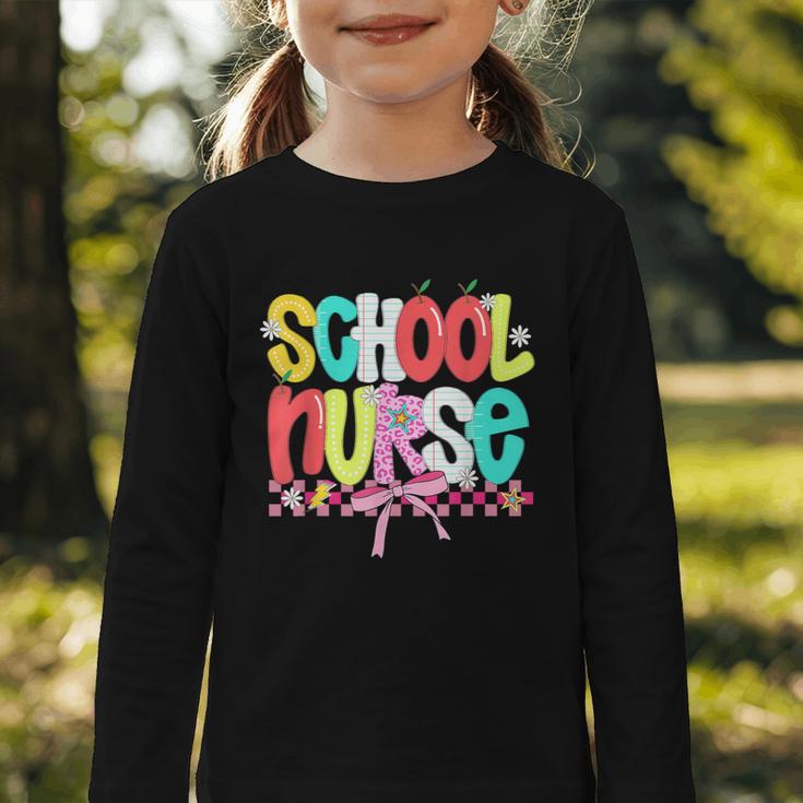 School Nurse Appreciation Day Coquette Bow Back To School Graphic Toddler Long Sleeve Tee School Nurse Appreciation Day Coquette Bow Back To School Graphic Toddler Long Sleeve Tee