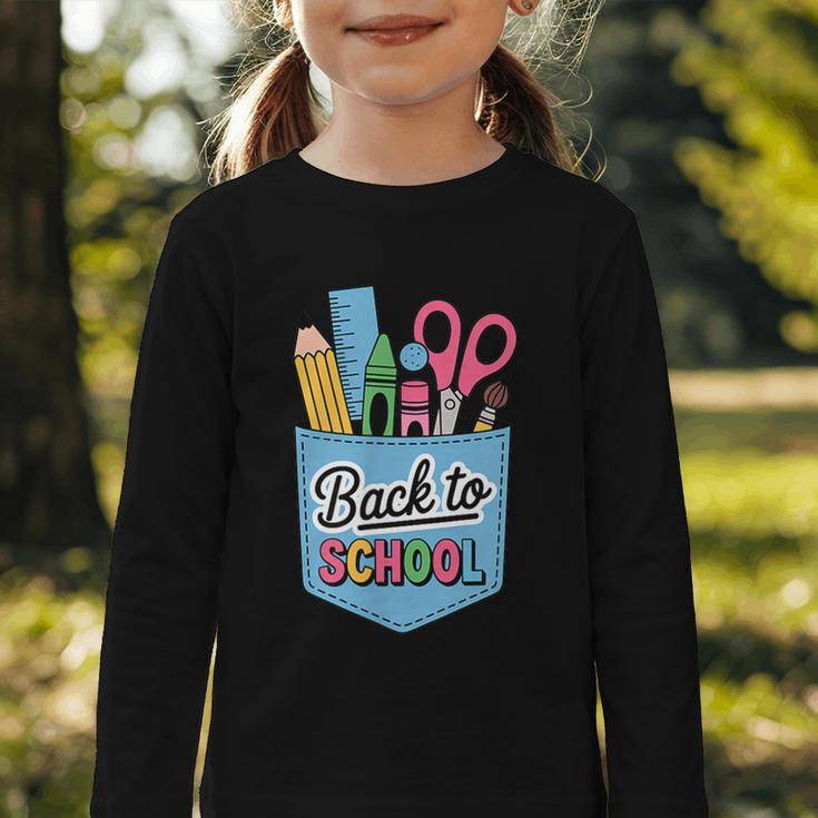 School Supplies In Pocket Back To School Boys Girls Graphic Toddler Long Sleeve Tee School Supplies In Pocket Back To School Boys Girls Graphic Toddler Long Sleeve Tee