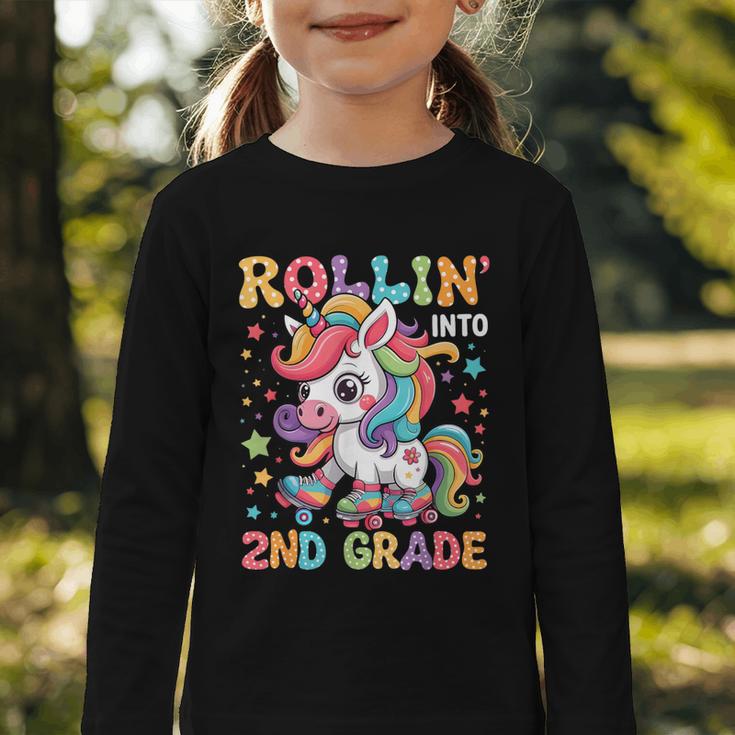 Second Grade Back To School First Day Girls Rollin Unicorn Graphic Toddler Long Sleeve Tee