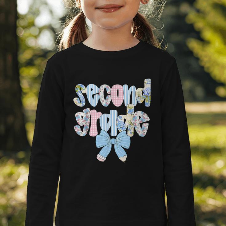 Second Grade Coquette Bow Pencil First Day Back To School Graphic Toddler Long Sleeve Tee
