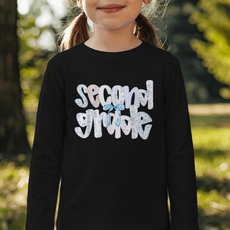 Second Grade Student Back To School Pastel Floral Bow Graphic Toddler Long Sleeve Tee