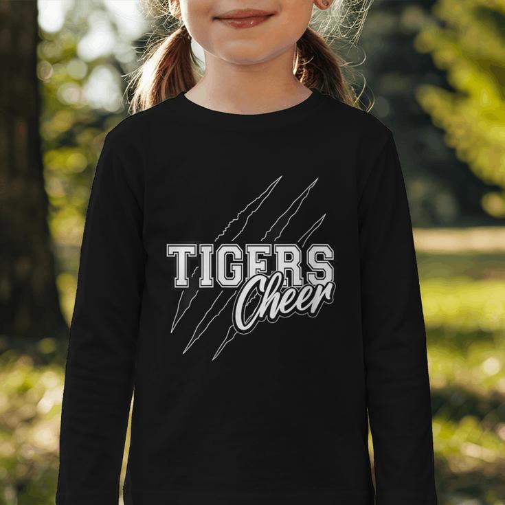 Tigers Cheer Back To School Cheerleading Team Spirit Graphic Toddler Long Sleeve Tee