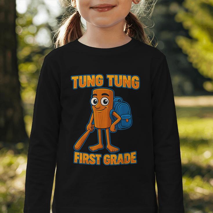 Tung Tung Sahur First Grade Italian Brainrot Back To School Graphic Toddler Long Sleeve Tee Tung Tung Sahur First Grade Italian Brainrot Back To School Graphic Toddler Long Sleeve Tee