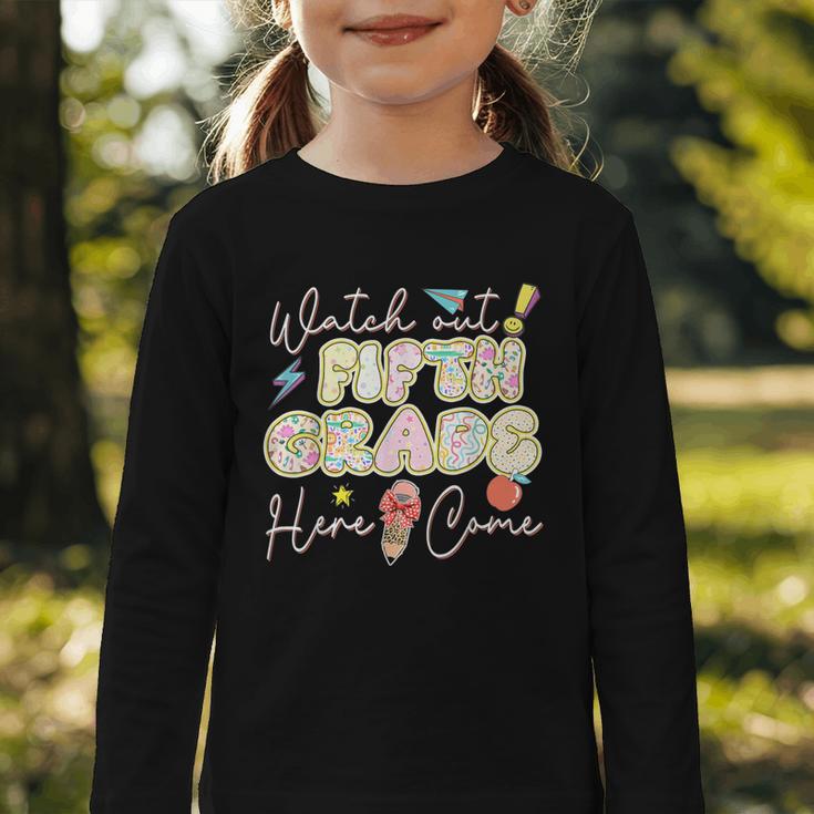 Watch Out Fifth Grade Here I Come Back To School 5th Grade Graphic Toddler Long Sleeve Tee Watch Out Fifth Grade Here I Come Back To School 5th Grade Graphic Toddler Long Sleeve Tee