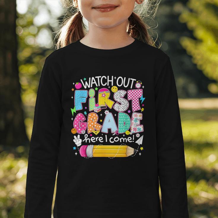 Watch Out First Grade Here I Come Back To School Boy Kids Graphic Toddler Long Sleeve Tee Watch Out First Grade Here I Come Back To School Boy Kids Graphic Toddler Long Sleeve Tee