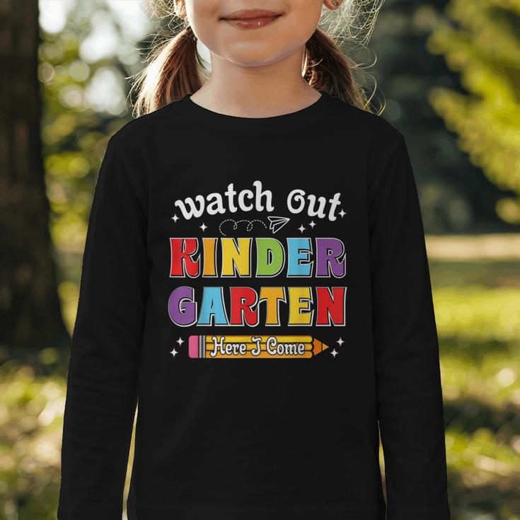 Watch Out Kindergarten Here I Come Back To School Graphic Toddler Long Sleeve Tee Watch Out Kindergarten Here I Come Back To School Graphic Toddler Long Sleeve Tee