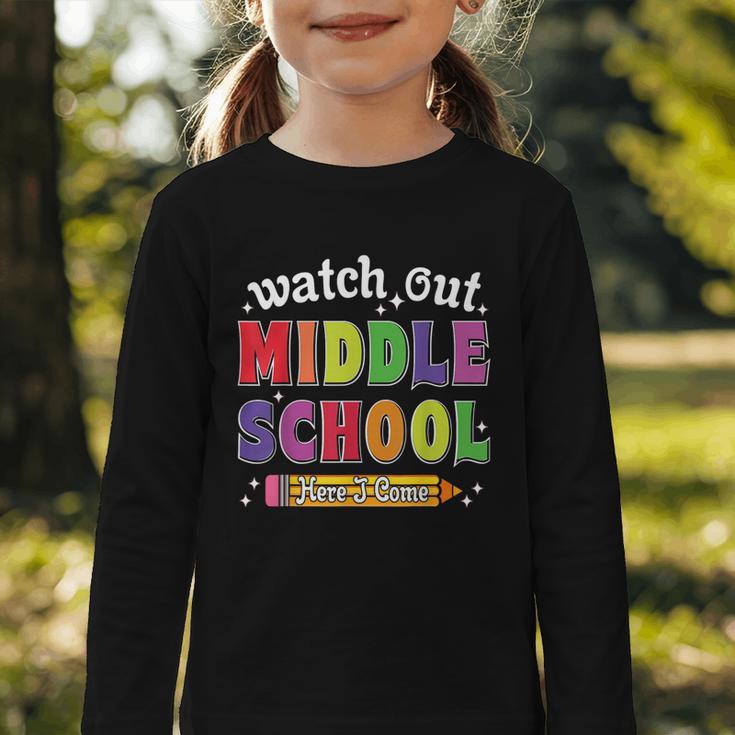Watch Out Middle School Here I Come Back To School Graphic Toddler Long Sleeve Tee Watch Out Middle School Here I Come Back To School Graphic Toddler Long Sleeve Tee