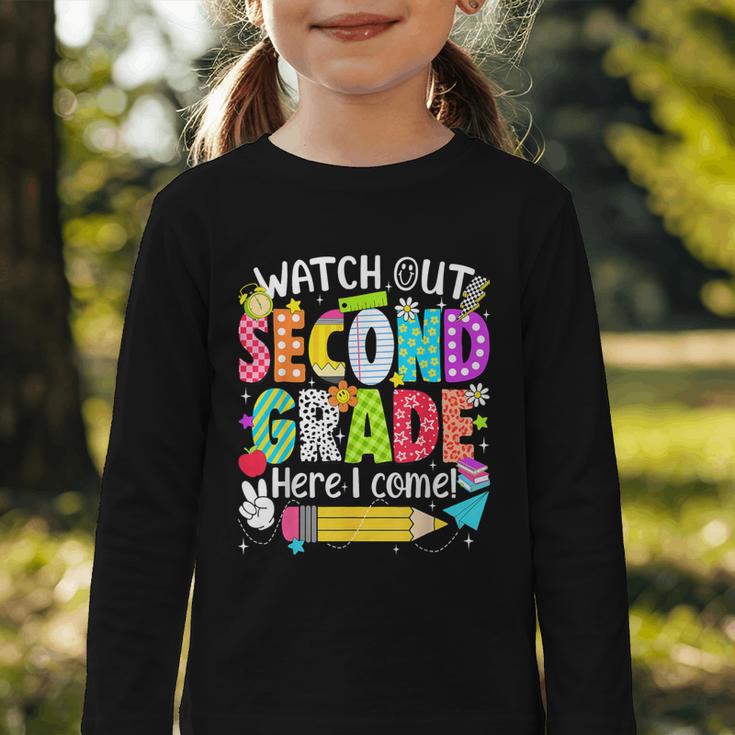 Watch Out Second Grade Here I Come Back To School Boys Girls Graphic Toddler Long Sleeve Tee