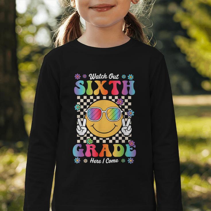 Watch Out Sixth Grade Here I Come Back To School 6th Grade Graphic Toddler Long Sleeve Tee