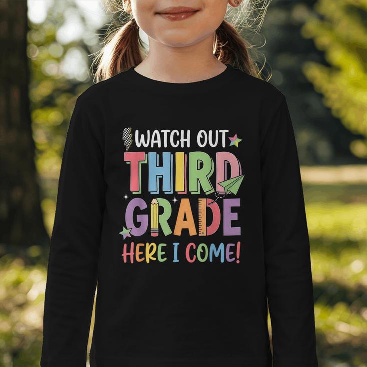 Watch Out Third Grade Here I Come Back To School 3rd Grade Graphic Toddler Long Sleeve Tee Watch Out Third Grade Here I Come Back To School 3rd Grade Graphic Toddler Long Sleeve Tee