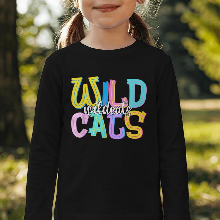 Wildcats School Spirit Groovy Back To School Girls Graphic Toddler Long Sleeve Tee Wildcats School Spirit Groovy Back To School Girls Graphic Toddler Long Sleeve Tee