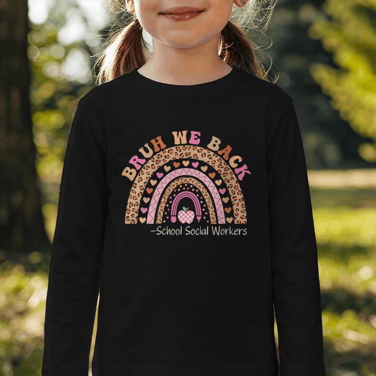 Women's Bruh We Back To School Social Worker Leopard Rainbow Graphic Toddler Long Sleeve Tee Women's Bruh We Back To School Social Worker Leopard Rainbow Graphic Toddler Long Sleeve Tee