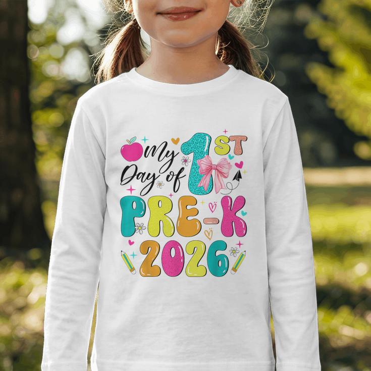 My 1st Day Of Pre-K 2026 Back To School Bow PreK Kids Girls Graphic Toddler Long Sleeve Tee