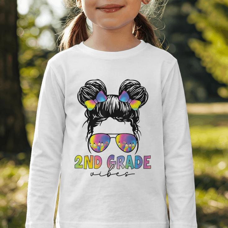 2nd Grade Vibes Messy Hair Bun Girl Back To School First Day Graphic Toddler Long Sleeve Tee