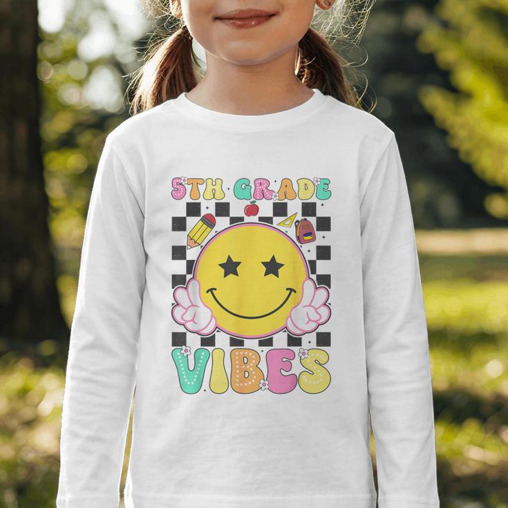 5th Grade Vibes Girls Smile Face Back To School Fifth Grade Graphic Toddler Long Sleeve Tee