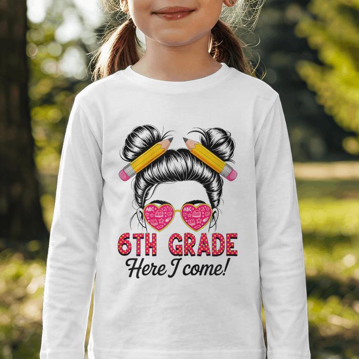 6th Grade Here I Come Messy Bun Hair Back To School Girls Graphic Toddler Long Sleeve Tee 6th Grade Here I Come Messy Bun Hair Back To School Girls Graphic Toddler Long Sleeve Tee