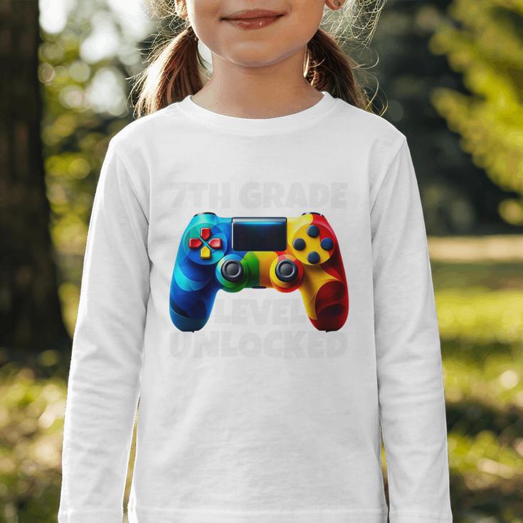 7th Grade Level Unlocked Back To School Gamer Boys Girls Graphic Toddler Long Sleeve Tee