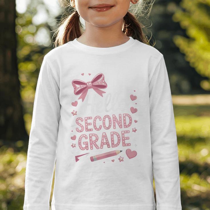 Back To School Cute Pink Coquette Girls Hello Second Grade Graphic Toddler Long Sleeve Tee Back To School Cute Pink Coquette Girls Hello Second Grade Graphic Toddler Long Sleeve Tee