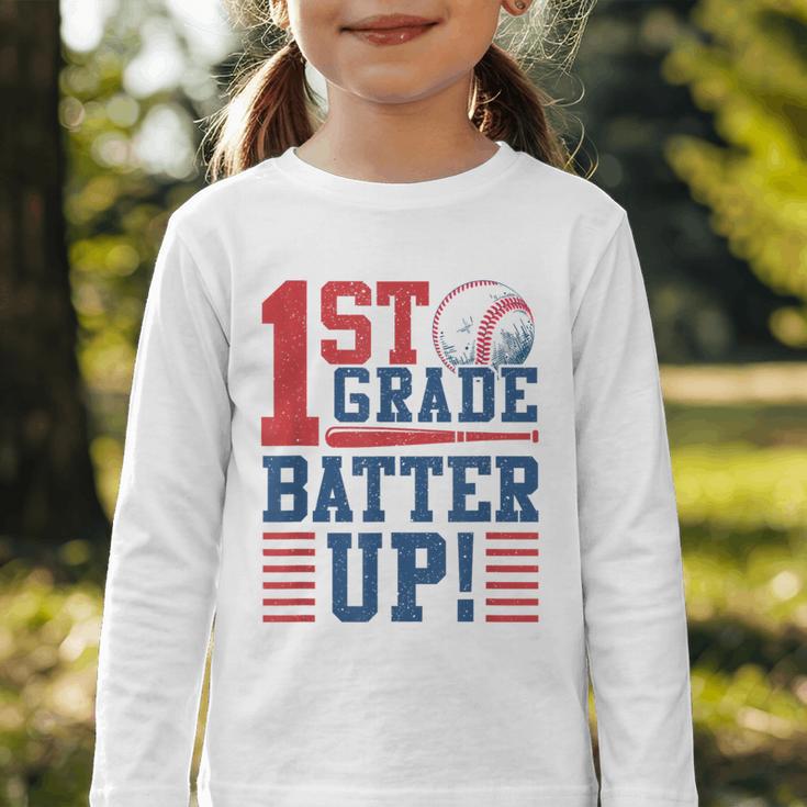 Baseball 1st Grade Back To School 1st Grade Batter Up Graphic Toddler Long Sleeve Tee