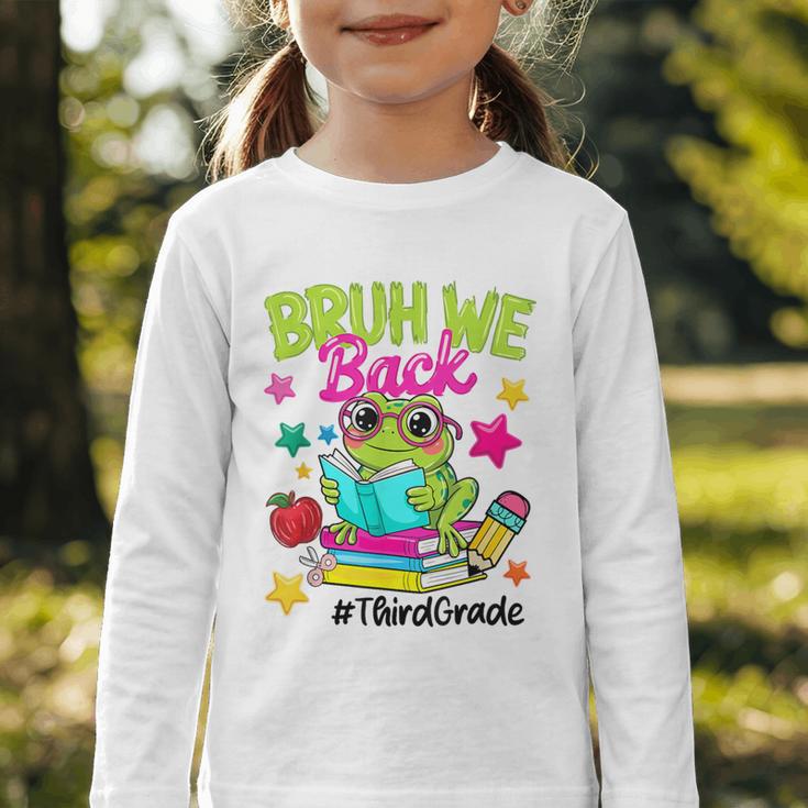 Bruh We Back Third Grade Cute Frog Back To School Graphic Toddler Long Sleeve Tee Bruh We Back Third Grade Cute Frog Back To School Graphic Toddler Long Sleeve Tee