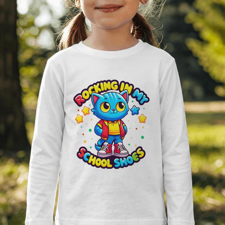 Cat Rocking In My School Shoes Fun Back To School Kids Boys Premium Tri-Blend Graphic Toddler Long Sleeve Tee