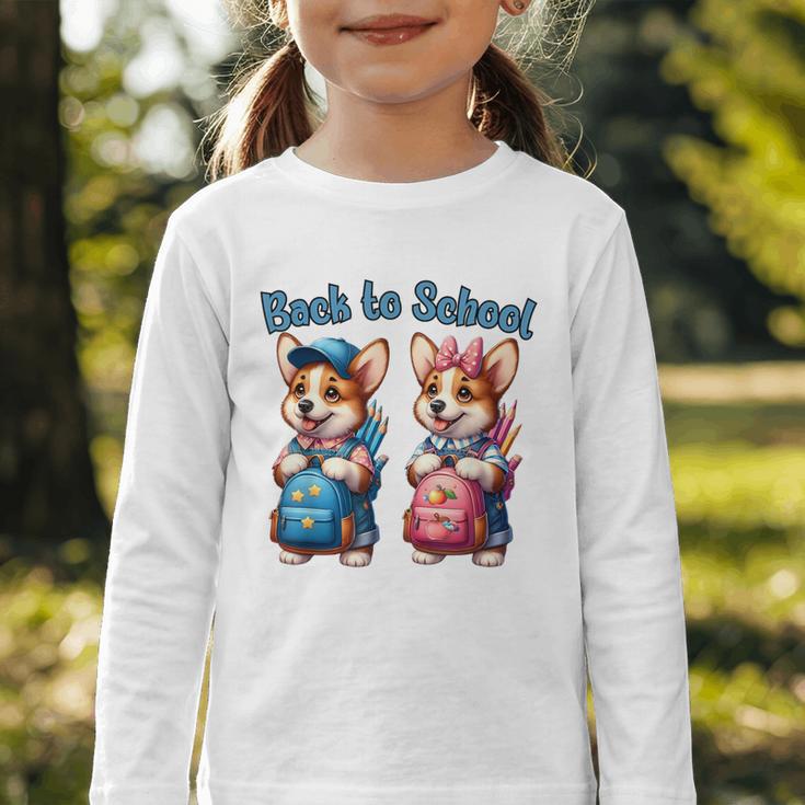Corgi Dog Student To School Happy Back To School Graphic Toddler Long Sleeve Tee Corgi Dog Student To School Happy Back To School Graphic Toddler Long Sleeve Tee
