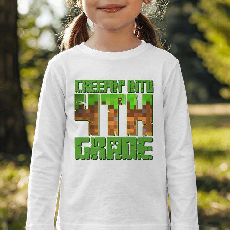 Creepin’ Into 4th Grade Kids Boy Gamer Pixel Back To School Performance Graphic Toddler Long Sleeve Tee