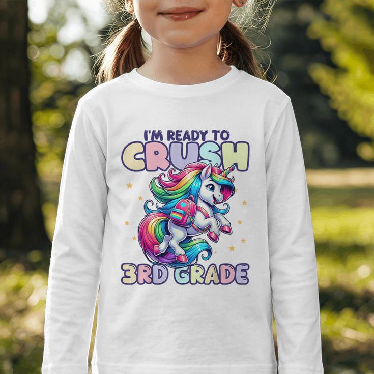 Crush 3rd Grade Girls Back To School Unicorn First Day Cute Graphic Toddler Long Sleeve Tee