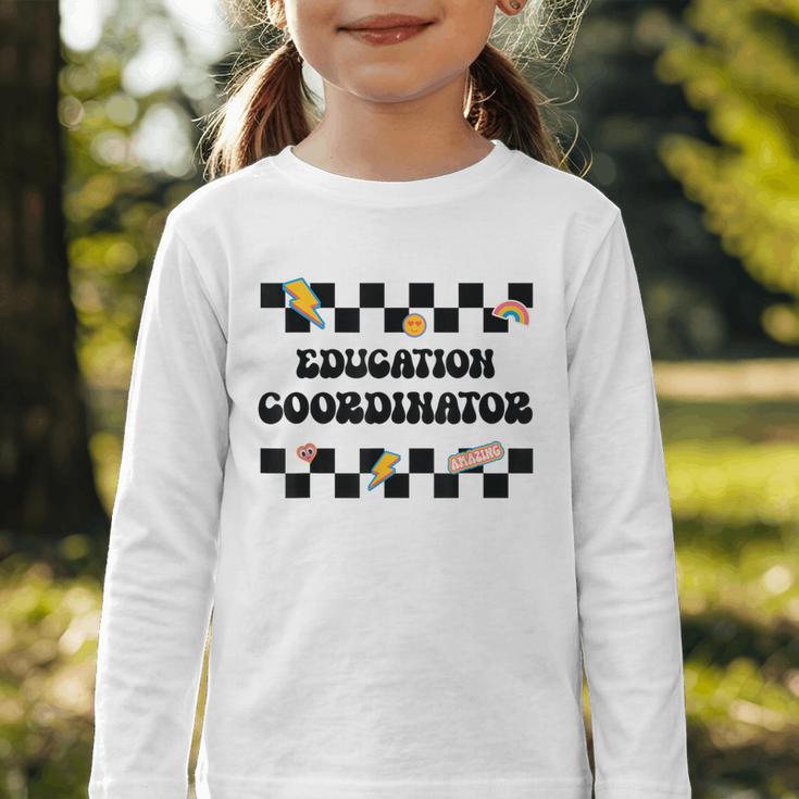 Education Coordinator Groovy Back To School Checkered Graphic Toddler Long Sleeve Tee Education Coordinator Groovy Back To School Checkered Graphic Toddler Long Sleeve Tee