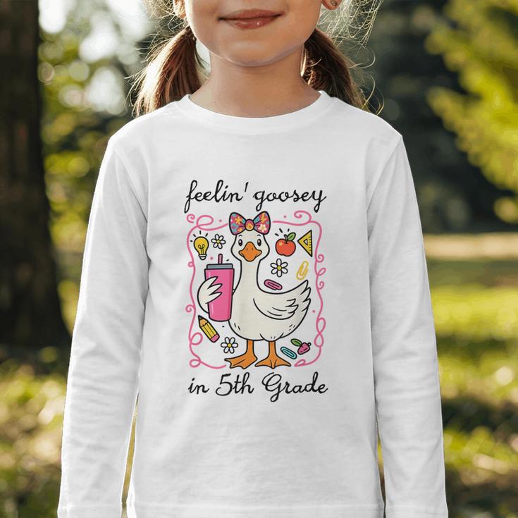 Feeling Goosey In 5th Grade Silly Goose Back To School Graphic Toddler Long Sleeve Tee Feeling Goosey In 5th Grade Silly Goose Back To School Graphic Toddler Long Sleeve Tee