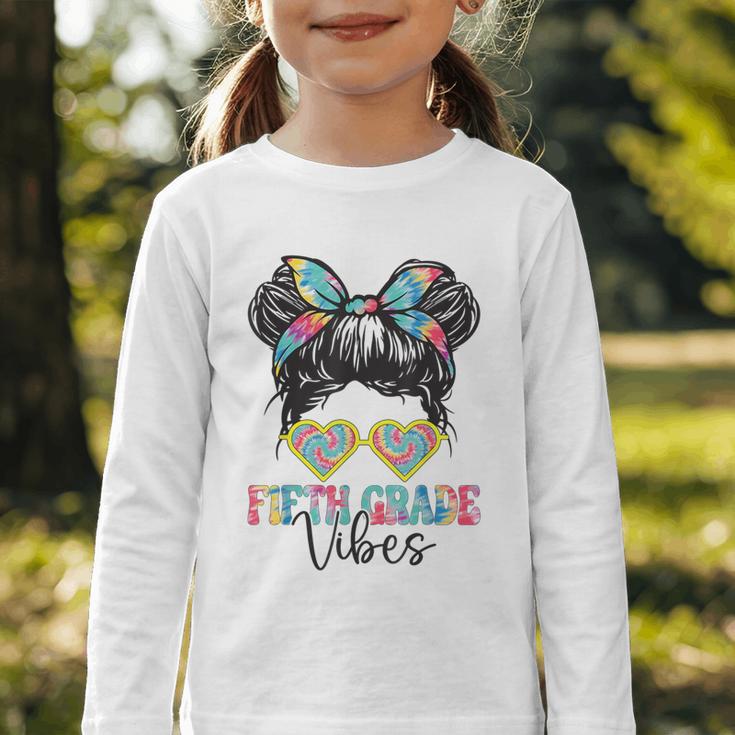 Fifth Grade Vibes Messy Hair Bun Girl Back To School 5th Graphic Toddler Long Sleeve Tee Fifth Grade Vibes Messy Hair Bun Girl Back To School 5th Graphic Toddler Long Sleeve Tee