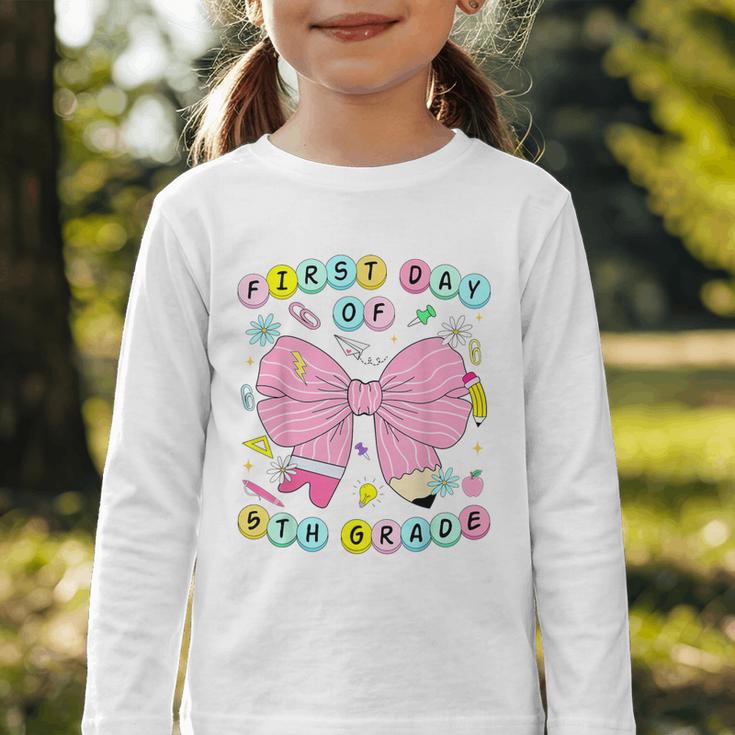 First Day Of 5th Grade Girls Coquette Back To School Kids Graphic Toddler Long Sleeve Tee
